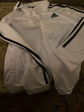 adidas White Track Jacket with Navy Stripes